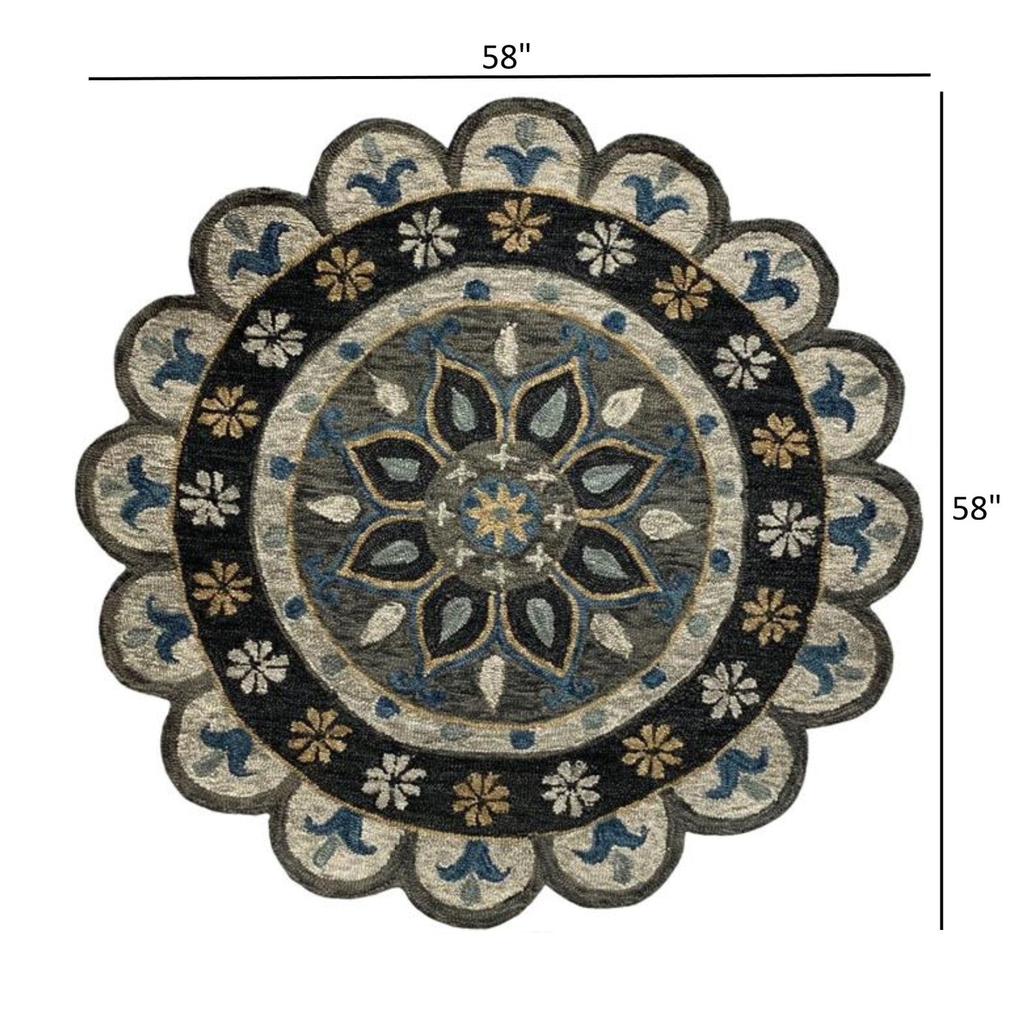 HomeRoots 5' Round Gray Border Floral Medallion Area Rug