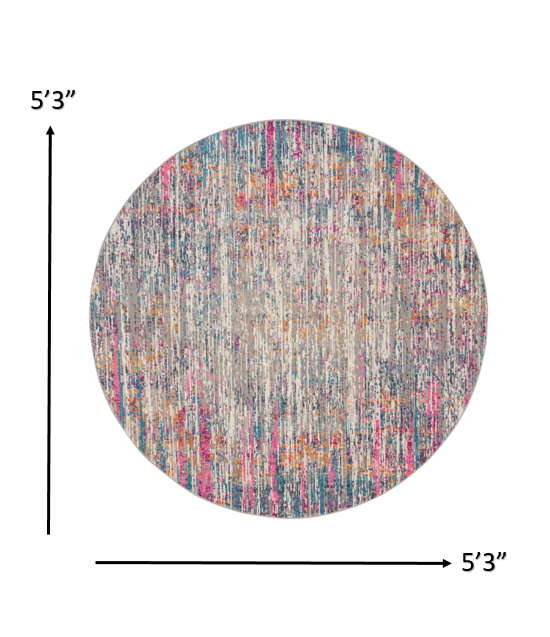HomeRoots 5' Round Ivory Abstract Striations Area Rug