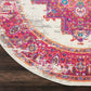 HomeRoots 5’ Round Ivory and Fuchsia Distressed Area Rug