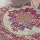 HomeRoots 5’ Round Ivory and Fuchsia Distressed Area Rug