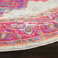 HomeRoots 5’ Round Ivory and Fuchsia Distressed Area Rug