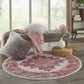 HomeRoots 5’ Round Ivory and Fuchsia Distressed Area Rug