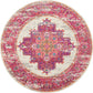 HomeRoots 5’ Round Ivory and Fuchsia Distressed Area Rug