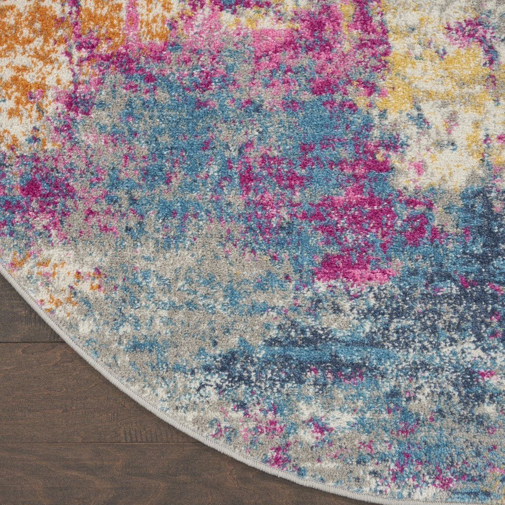 HomeRoots 5' Round Ivory and Multi Abstract Area Rug