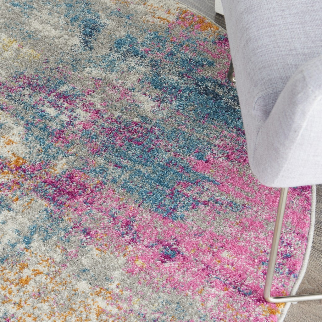 HomeRoots 5' Round Ivory and Multi Abstract Area Rug
