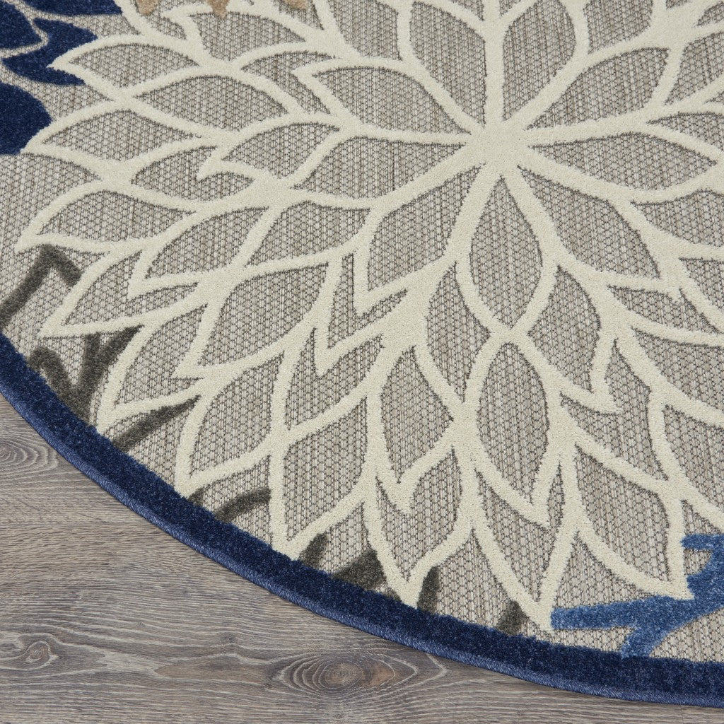 HomeRoots 5’ Round Large Indoor Outdoor Area Rug With Blue Floral Finish