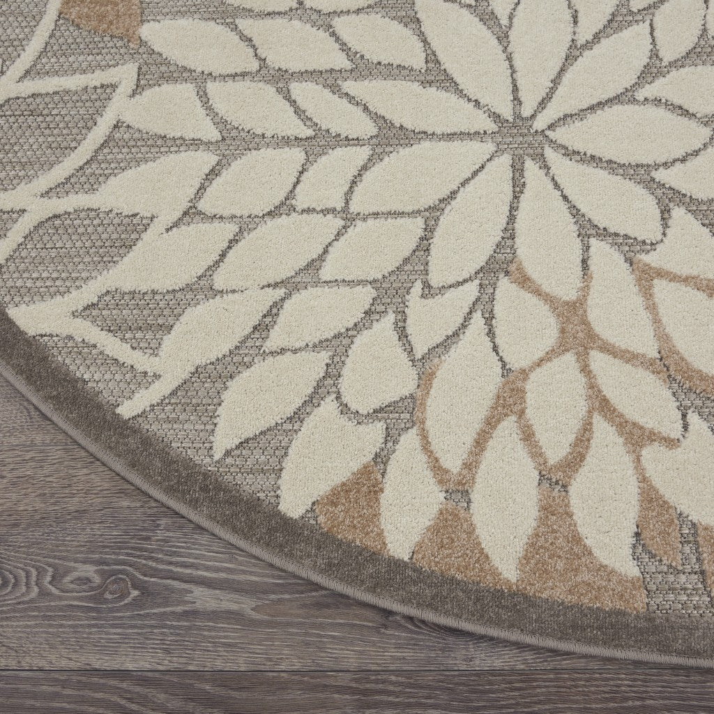 HomeRoots 5’ Round Natural and Gray Indoor Outdoor Area Rug