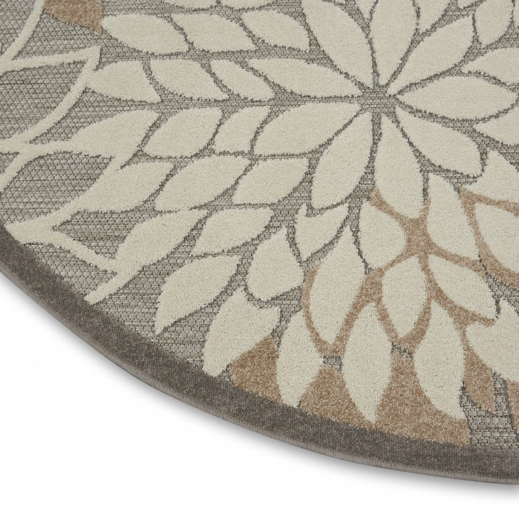 HomeRoots 5’ Round Natural and Gray Indoor Outdoor Area Rug