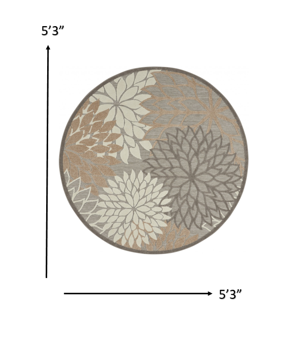 HomeRoots 5’ Round Natural and Gray Indoor Outdoor Area Rug