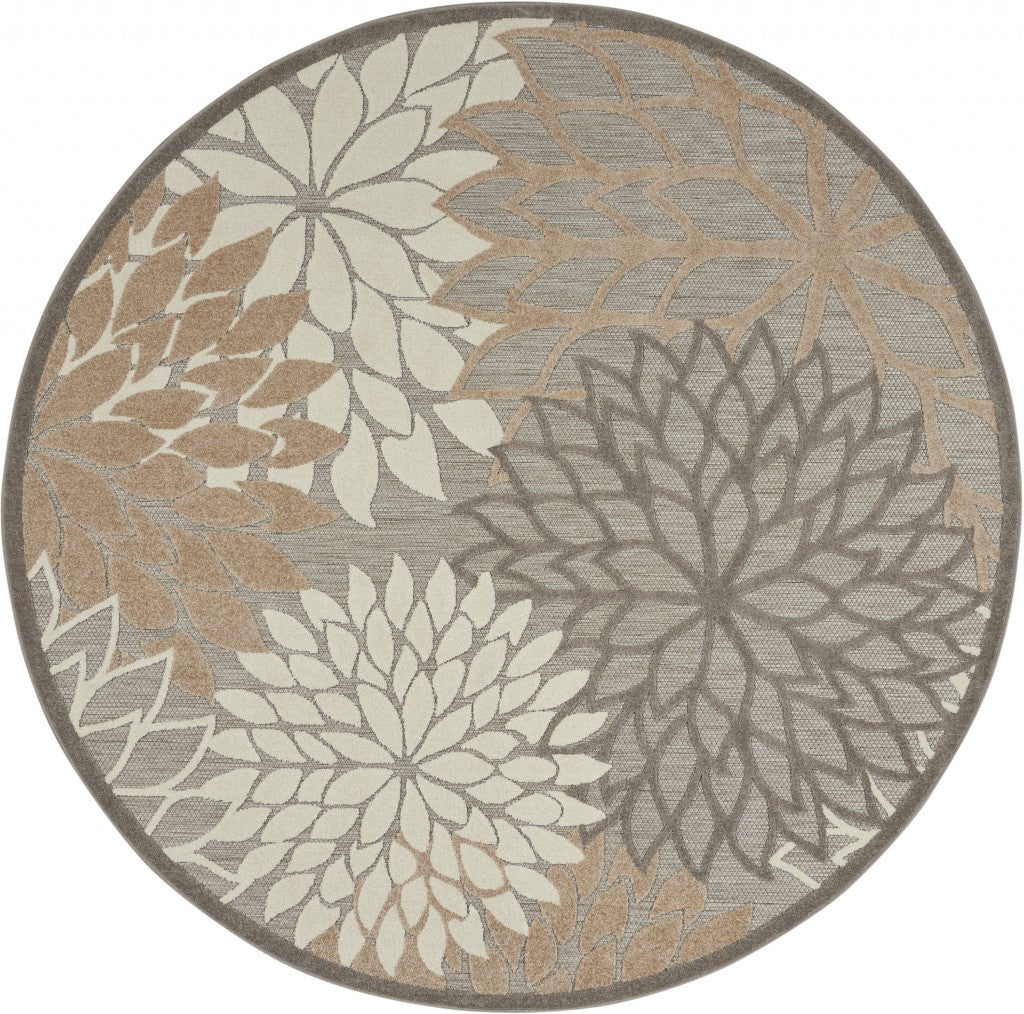 HomeRoots 5’ Round Natural and Gray Indoor Outdoor Area Rug