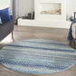 HomeRoots 5' Round Navy Blue Ornate Stripes Area Rug