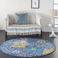 HomeRoots 5’ Round Tropical Flower Area Rug in Blue Finish
