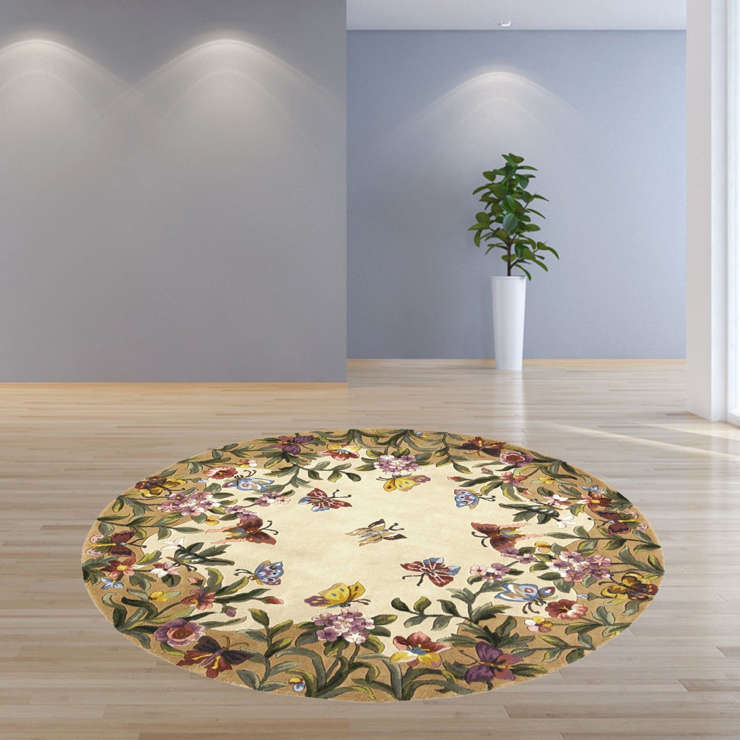 HomeRoots 5' Round Wool Antique Beige Area Rug