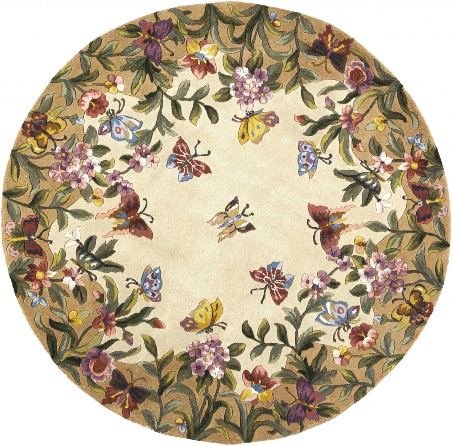 HomeRoots 5' Round Wool Antique Beige Area Rug