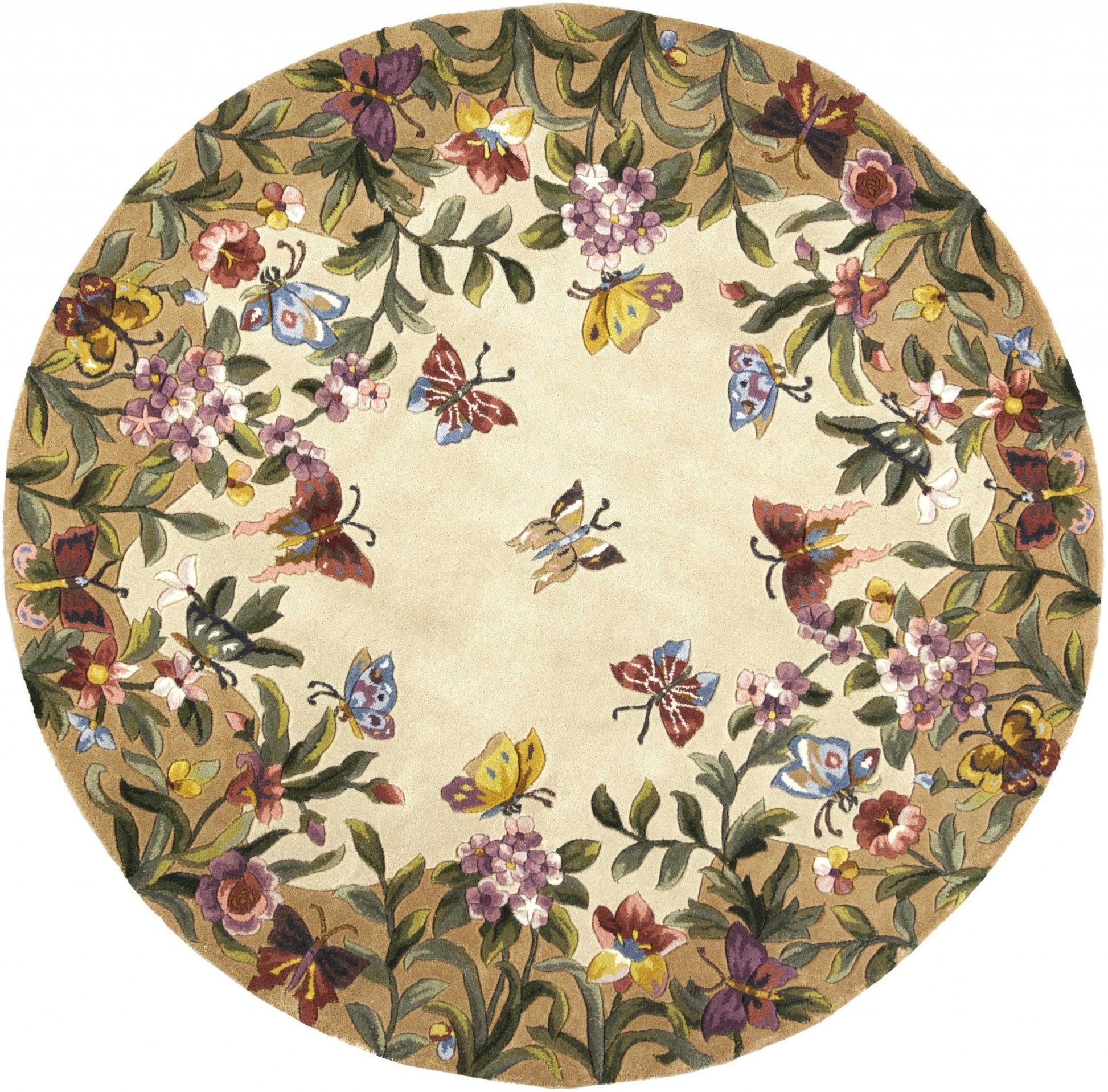 HomeRoots 5' Round Wool Antique Beige Area Rug