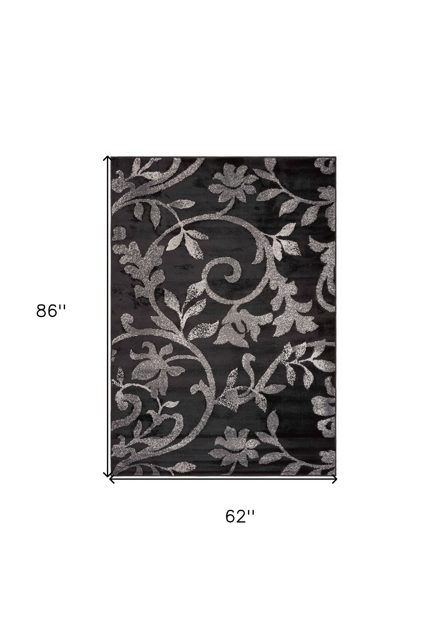 HomeRoots 5’ x 7’ Black Filigree Vines Area Rug