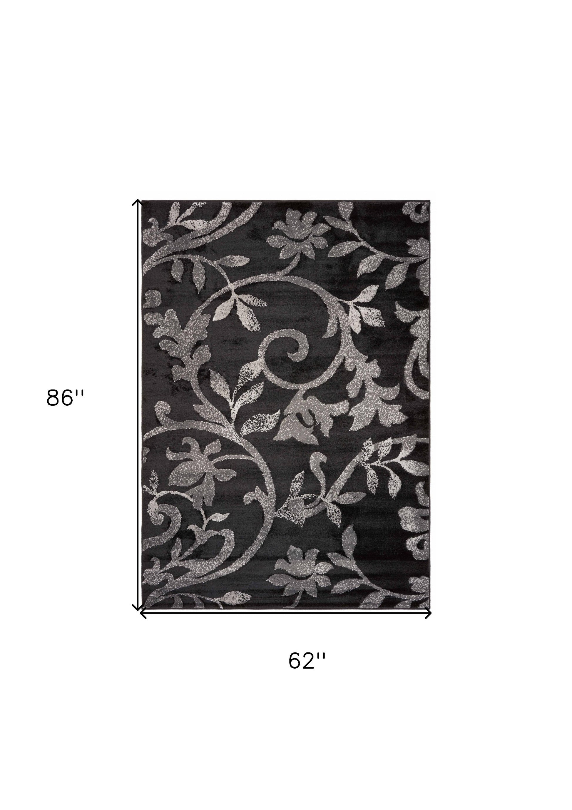 HomeRoots 5’ x 7’ Black Filigree Vines Area Rug