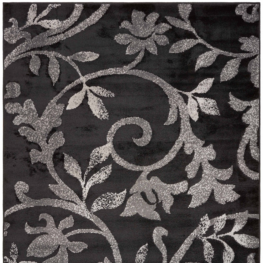 HomeRoots 5’ x 7’ Black Filigree Vines Area Rug