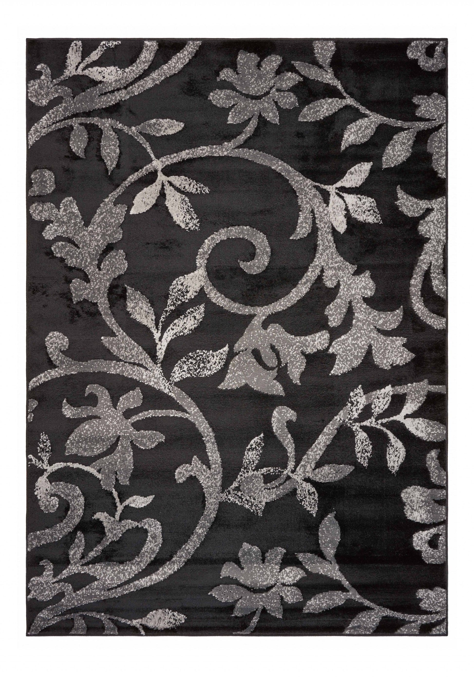 HomeRoots 5’ x 7’ Black Filigree Vines Area Rug