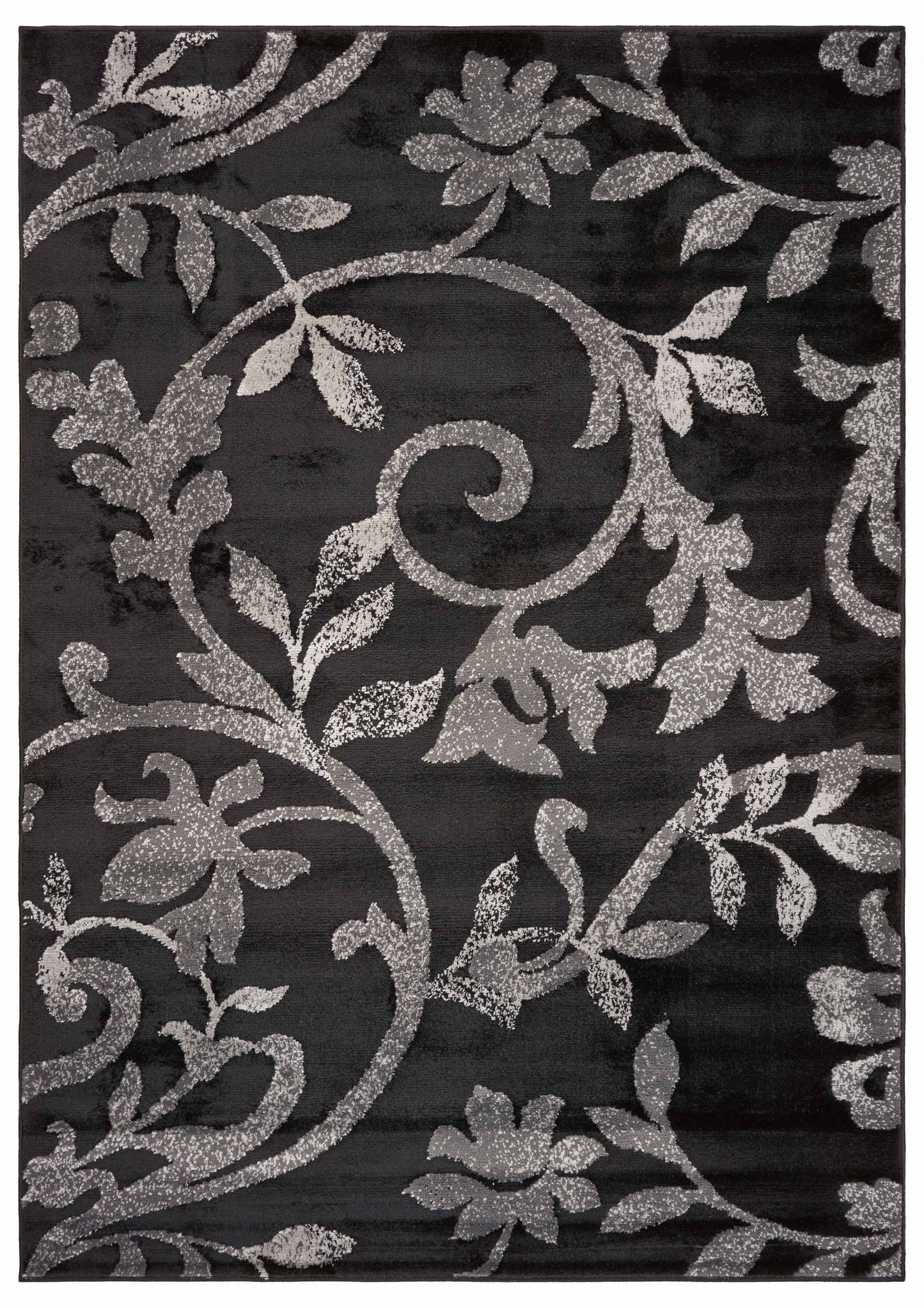 HomeRoots 5’ x 7’ Black Filigree Vines Area Rug