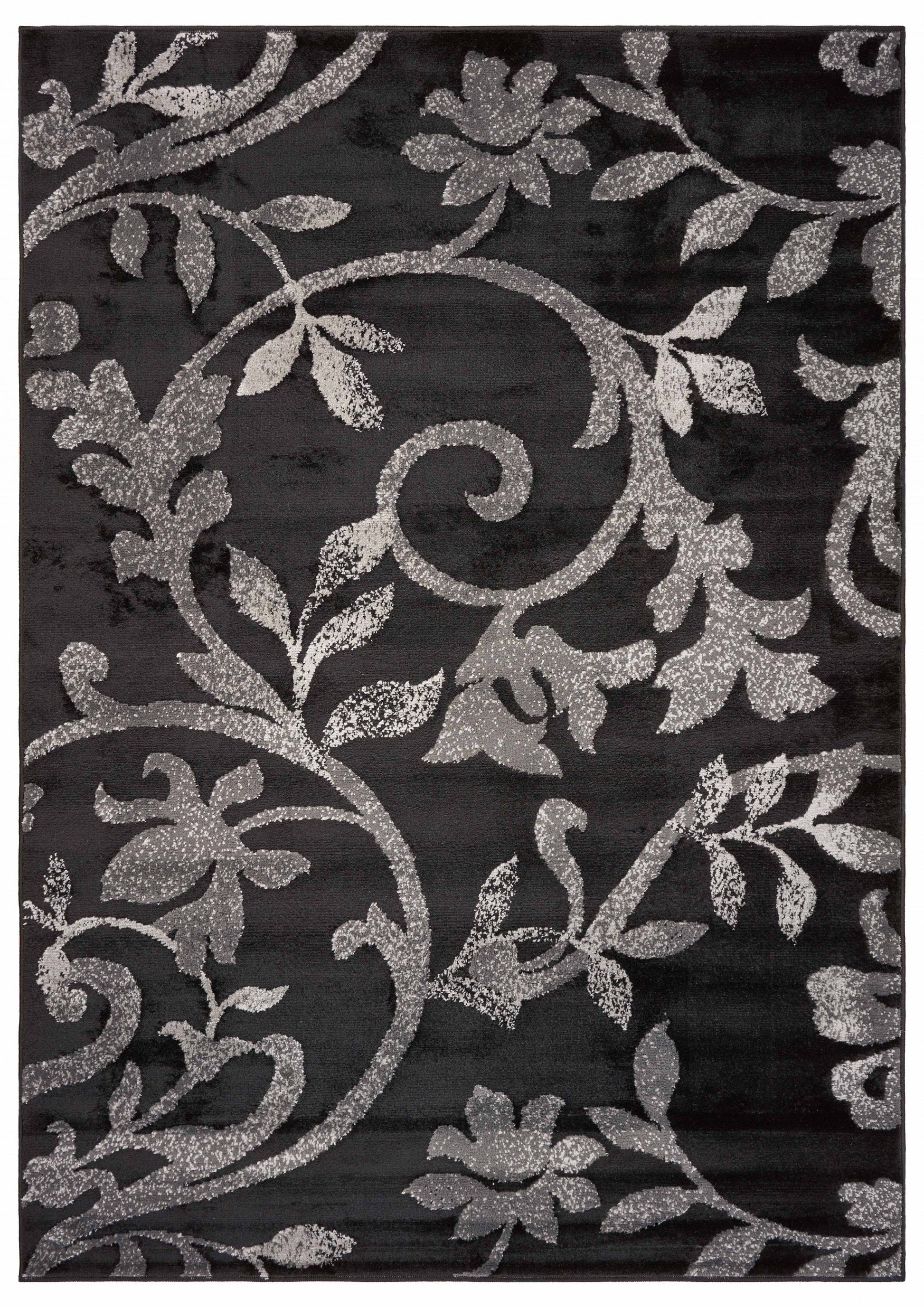 HomeRoots 5’ x 7’ Black Filigree Vines Area Rug