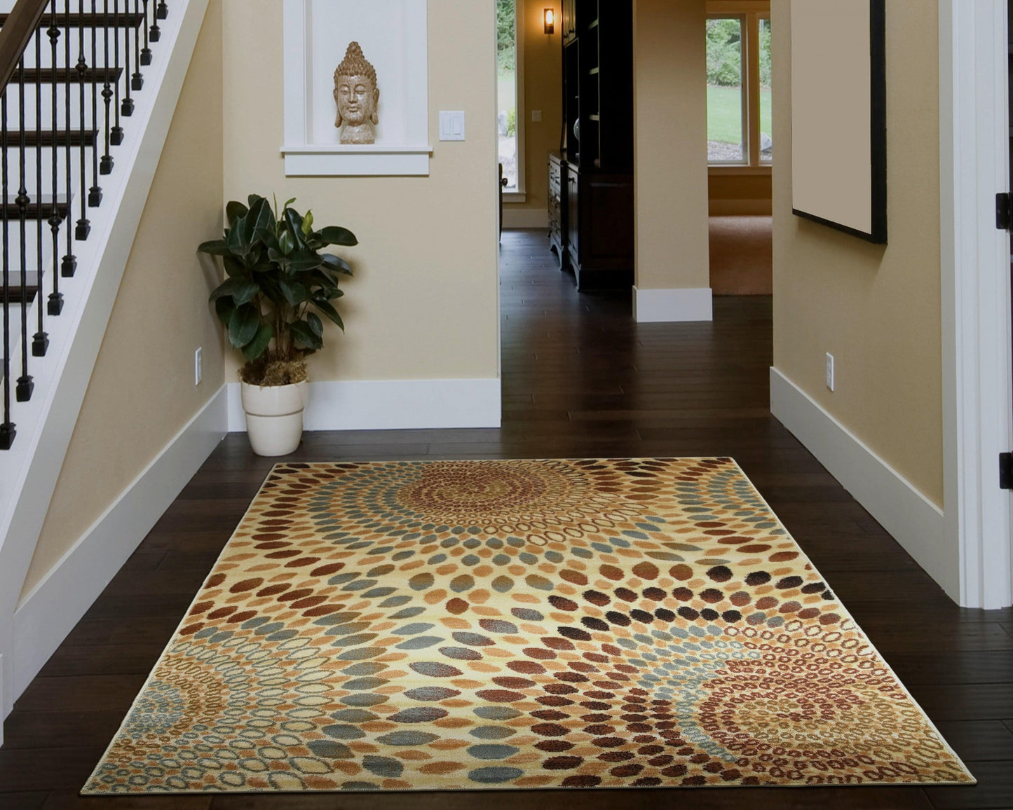 HomeRoots 5' x 7' Cream and Brown Swirls Area Rug