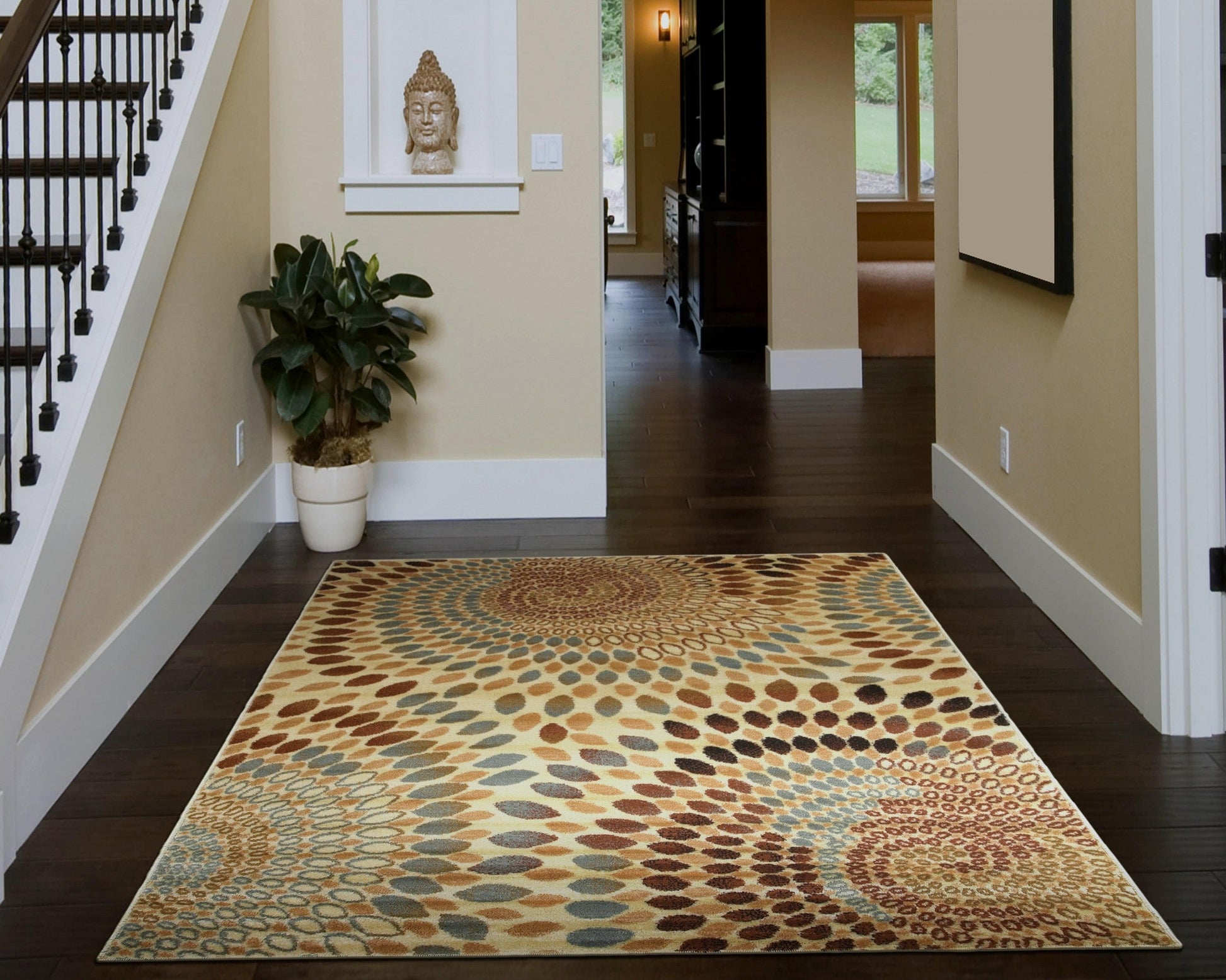 HomeRoots 5' x 7' Cream and Brown Swirls Area Rug