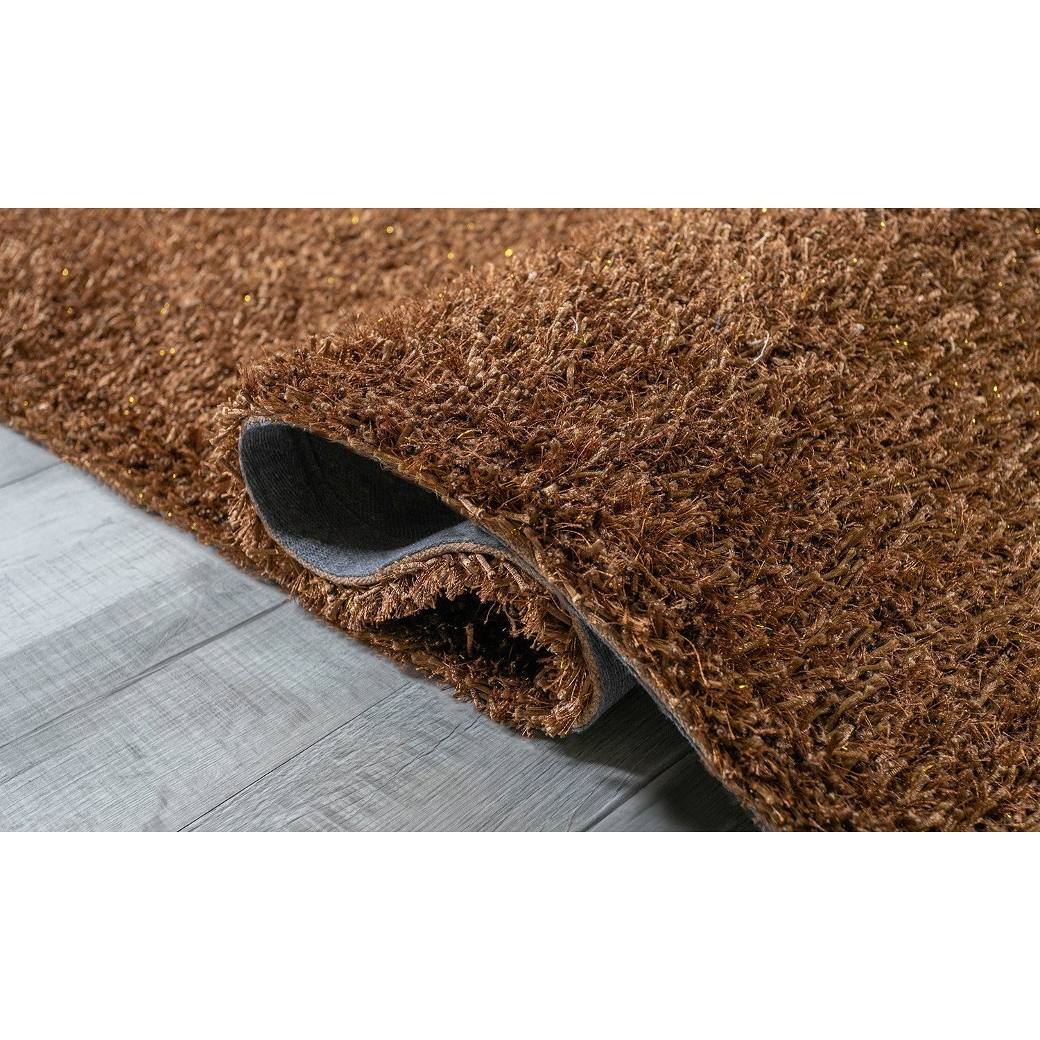 HomeRoots 5’ x 7’ Dark Brown and Gold Sparkly Area Rug