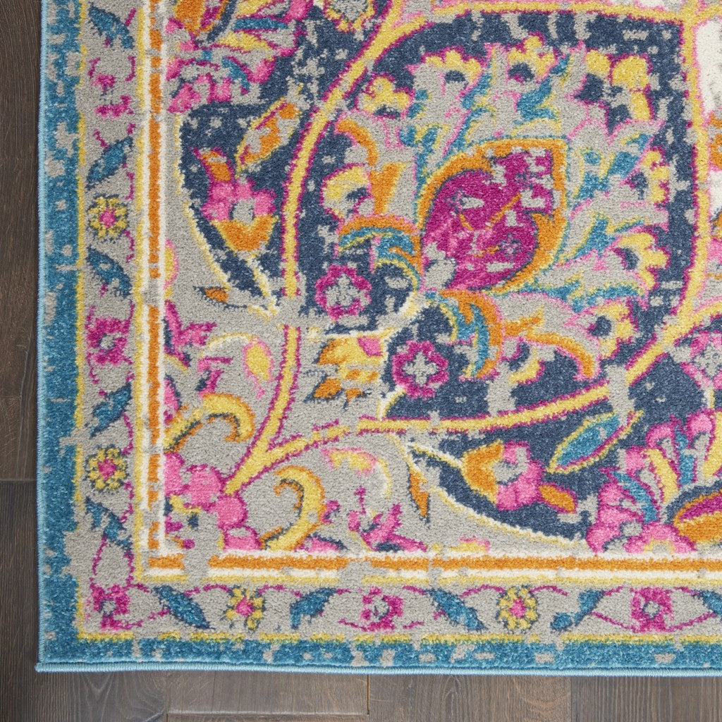 HomeRoots 5’ x 7’ Floral Medallion Area Rug in Pink and Blue Finish