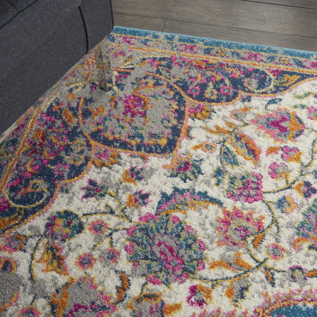 HomeRoots 5’ x 7’ Floral Medallion Area Rug in Pink and Blue Finish