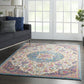 HomeRoots 5’ x 7’ Floral Medallion Area Rug in Pink and Blue Finish