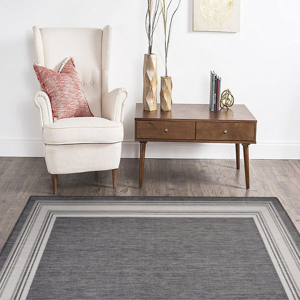 HomeRoots 5' x 7' Gray Framed Indoor Outdoor Area Rug