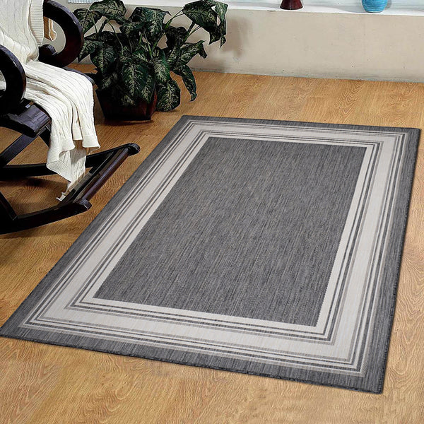 HomeRoots 5' x 7' Gray Framed Indoor Outdoor Area Rug