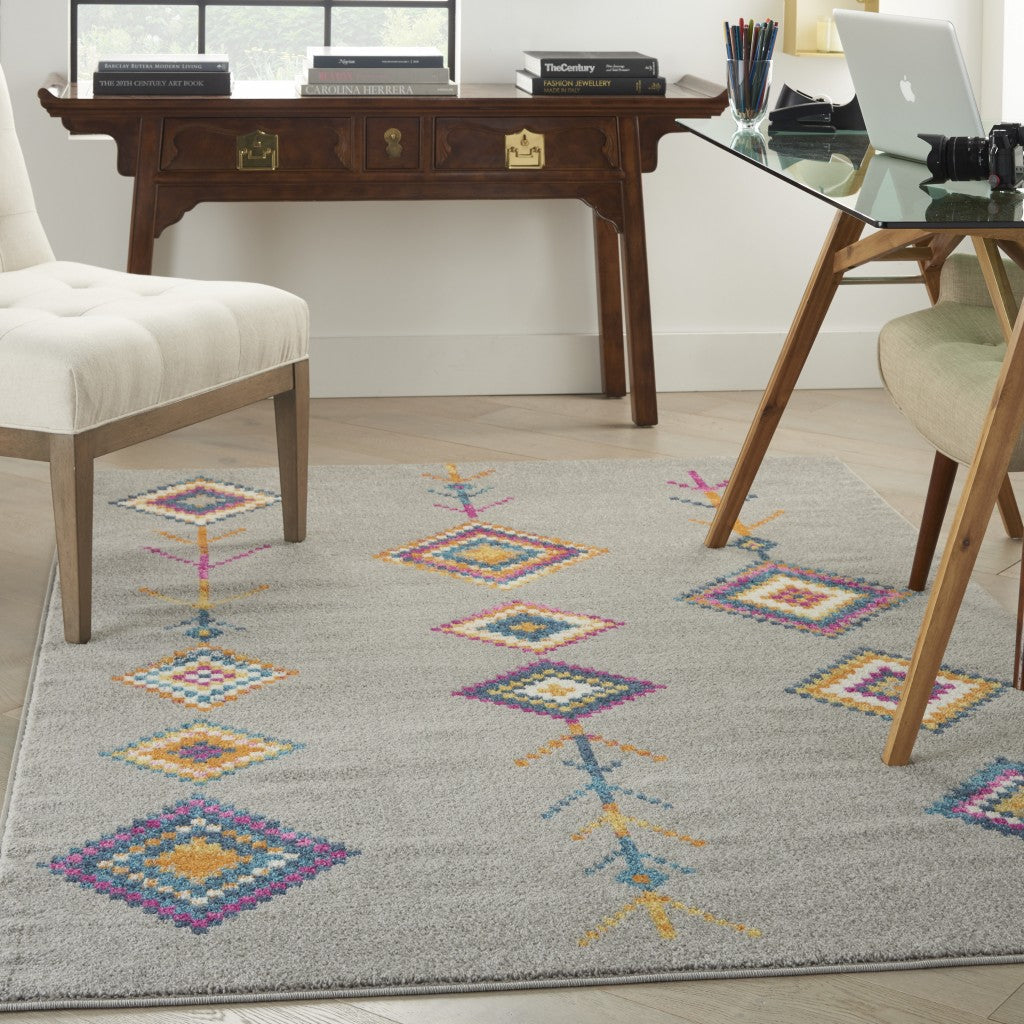 HomeRoots 5’ x 7’ Gray and Multicolor Geometric Area Rug