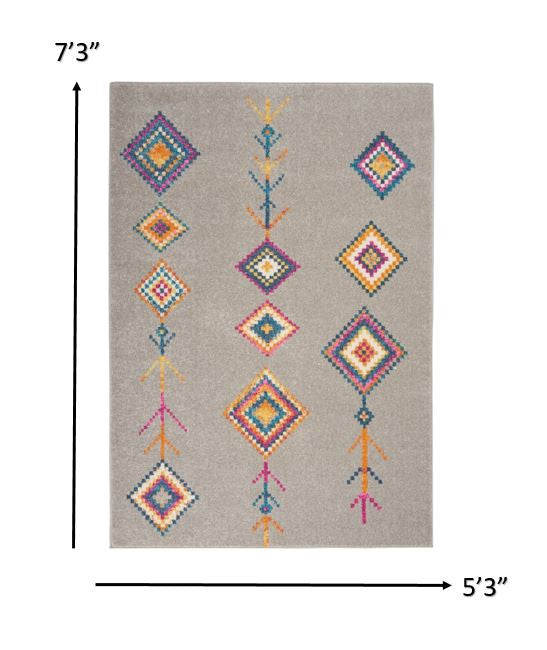 HomeRoots 5’ x 7’ Gray and Multicolor Geometric Area Rug