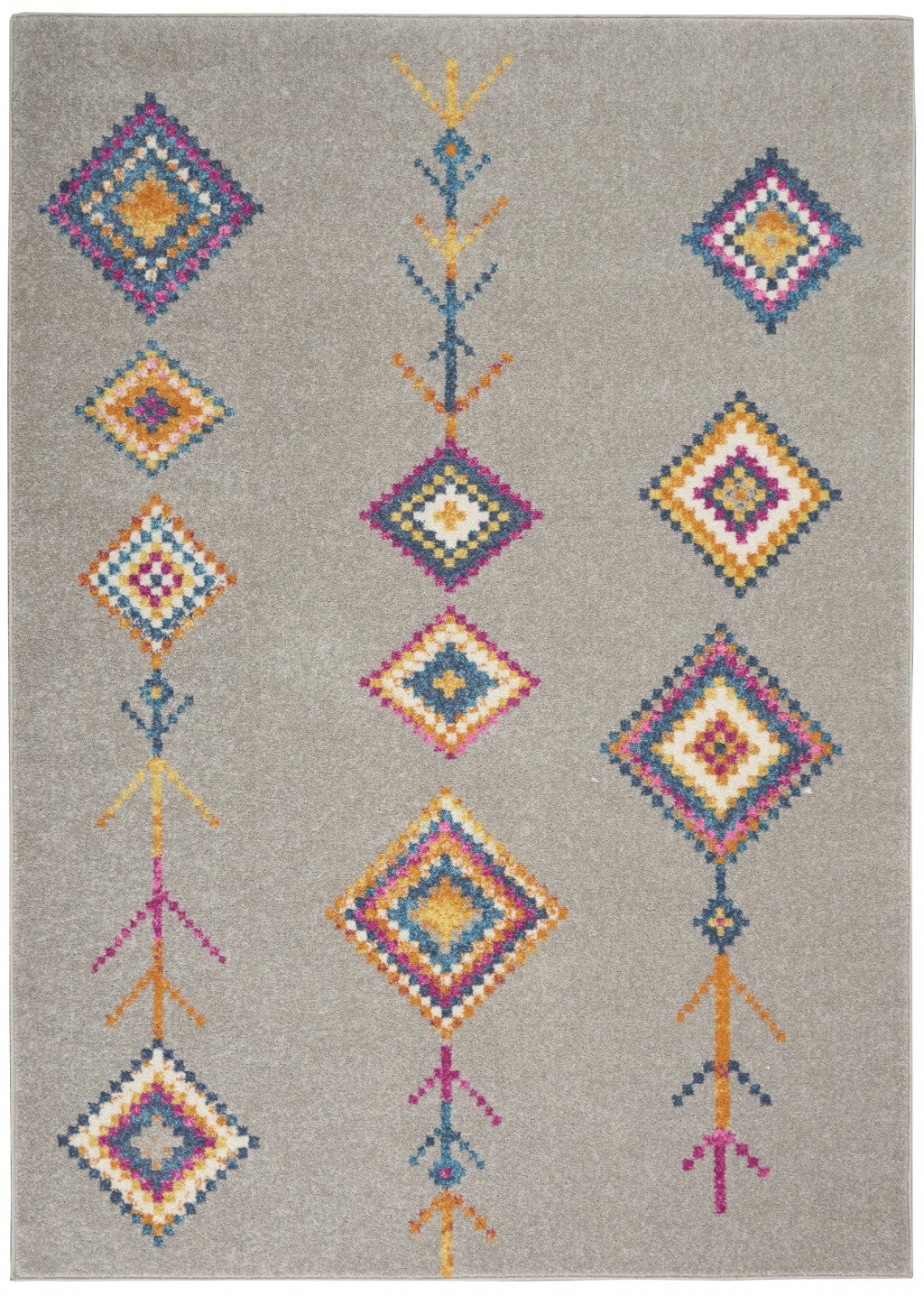 HomeRoots 5’ x 7’ Gray and Multicolor Geometric Area Rug