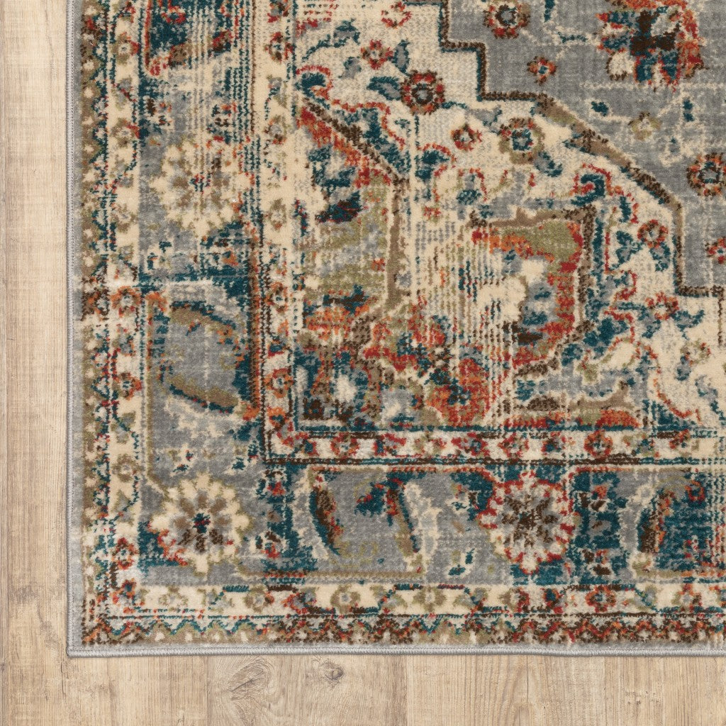 HomeRoots 5' x 7' Gray and Rust Distressed Medallion Area Rug