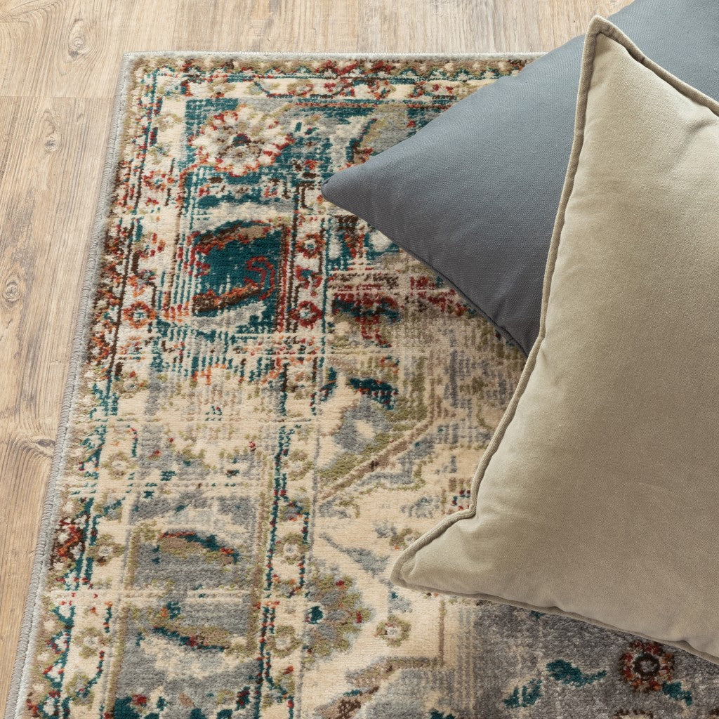 HomeRoots 5' x 7' Gray and Rust Distressed Medallion Area Rug
