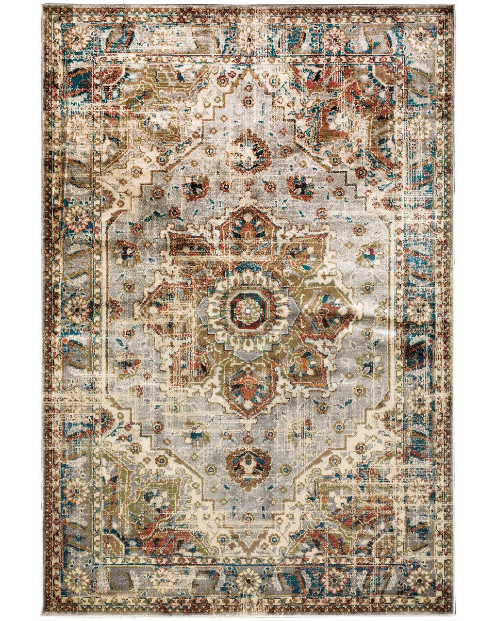 HomeRoots 5' x 7' Gray and Rust Distressed Medallion Area Rug