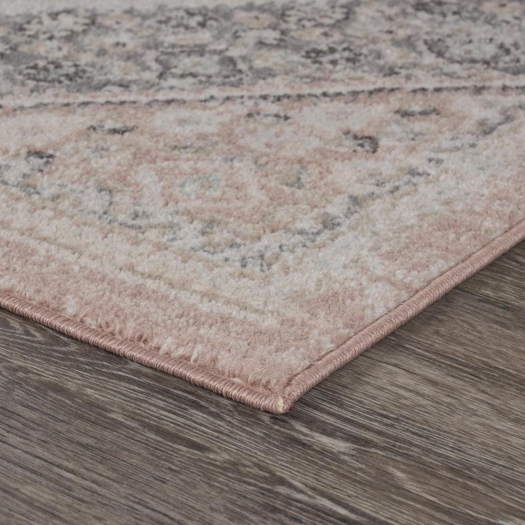 HomeRoots 5' x 7' Gray and Soft Pink Traditional Area Rug