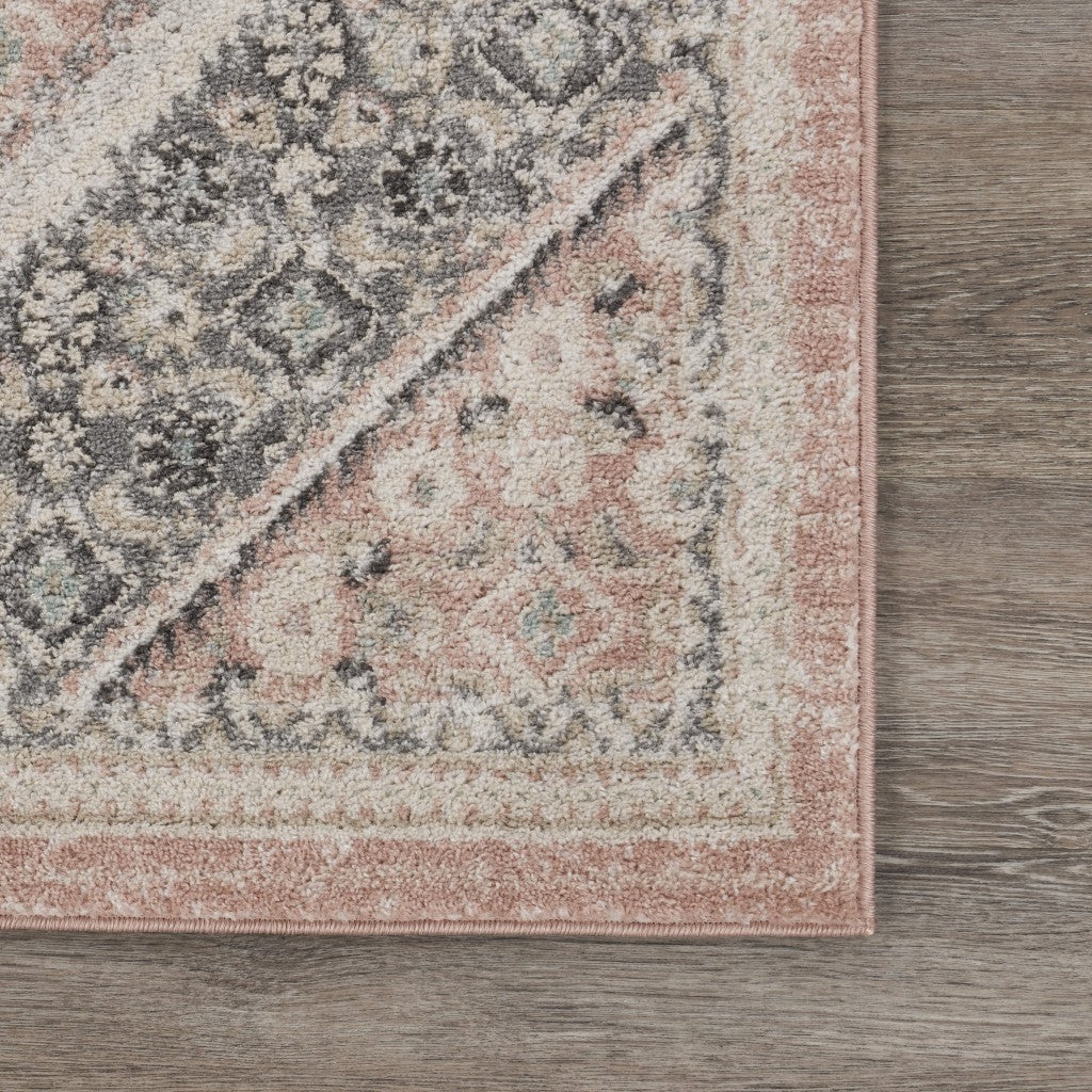 HomeRoots 5' x 7' Gray and Soft Pink Traditional Area Rug