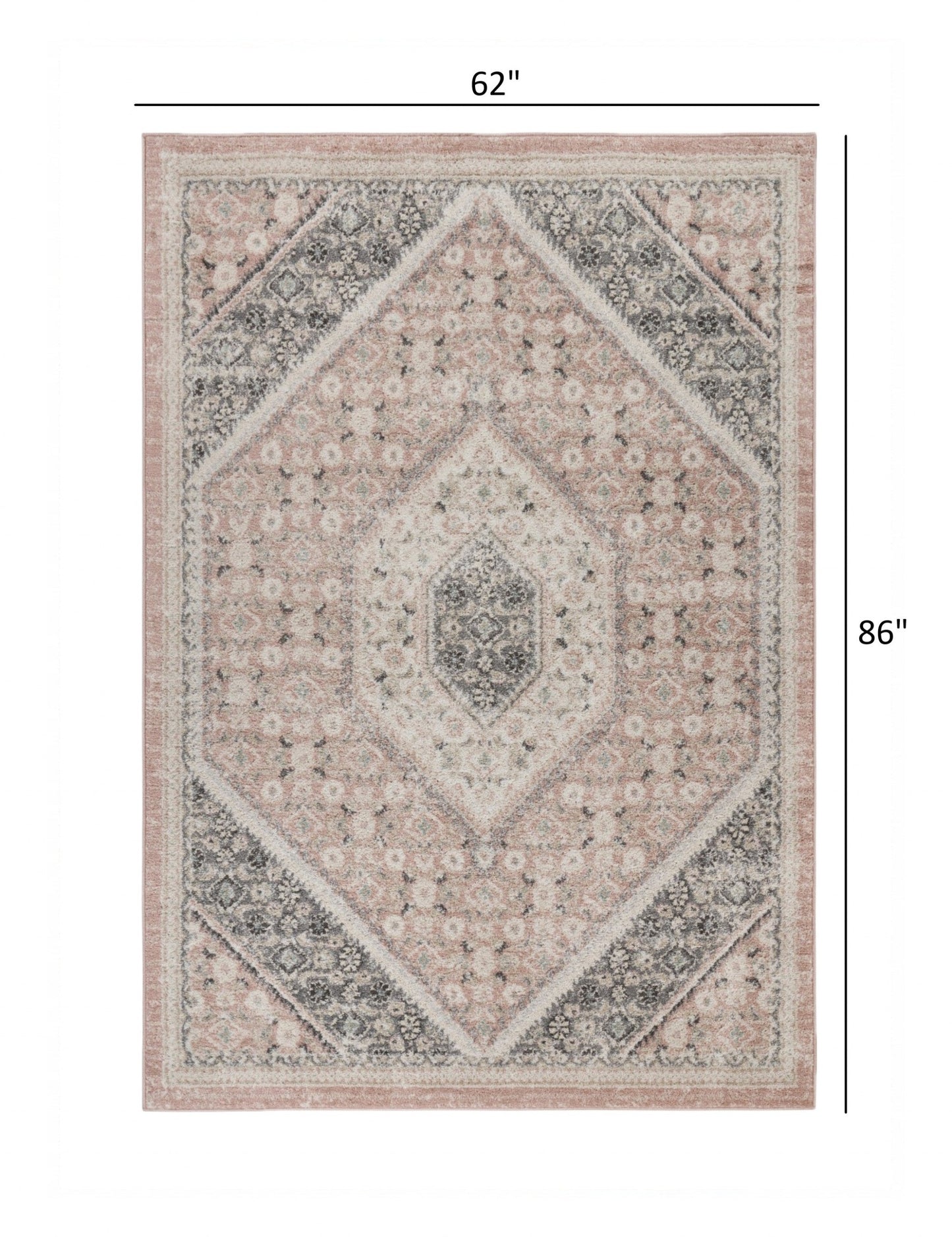 HomeRoots 5' x 7' Gray and Soft Pink Traditional Area Rug
