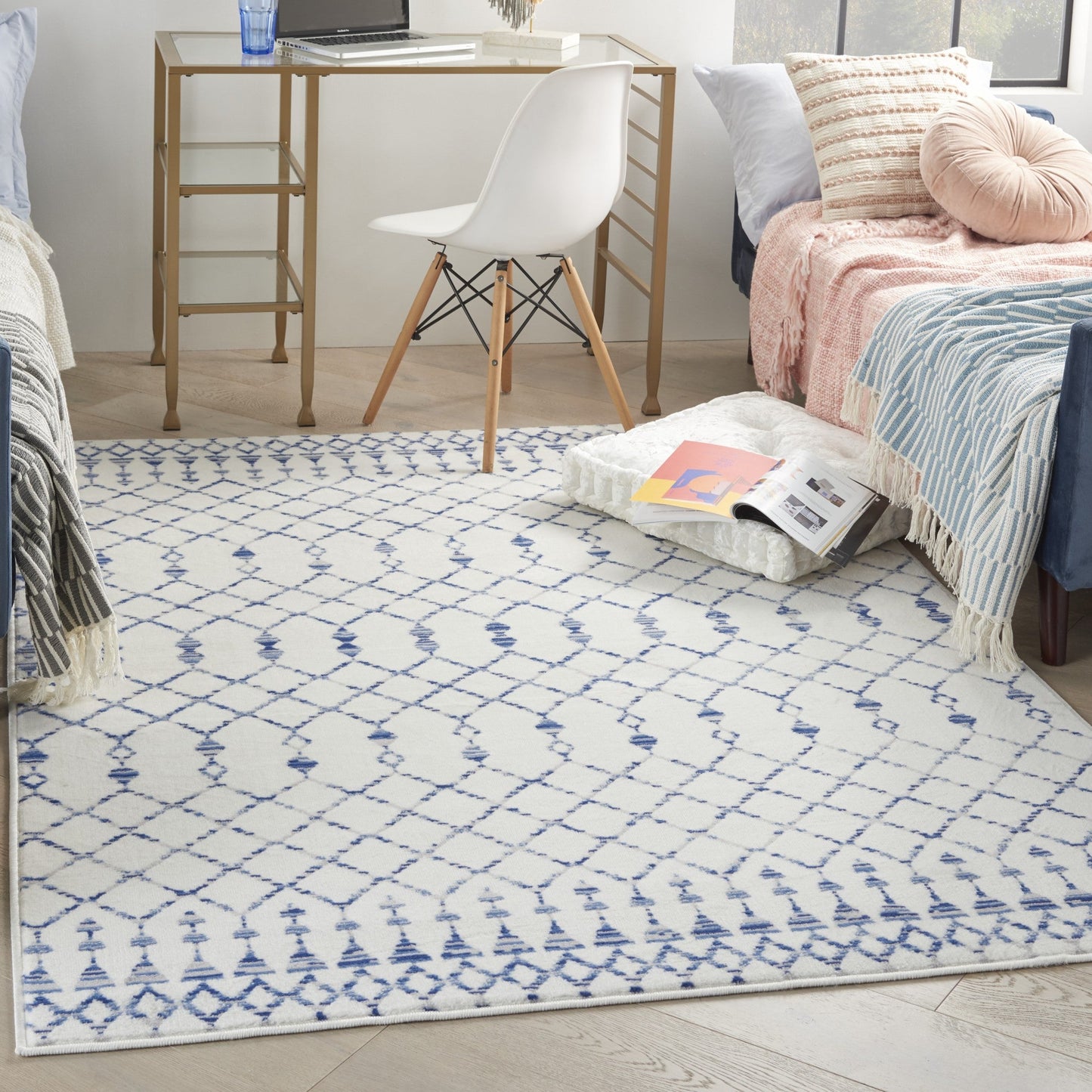 HomeRoots 5' x 7' Ivory and Blue Berber Pattern Area Rug