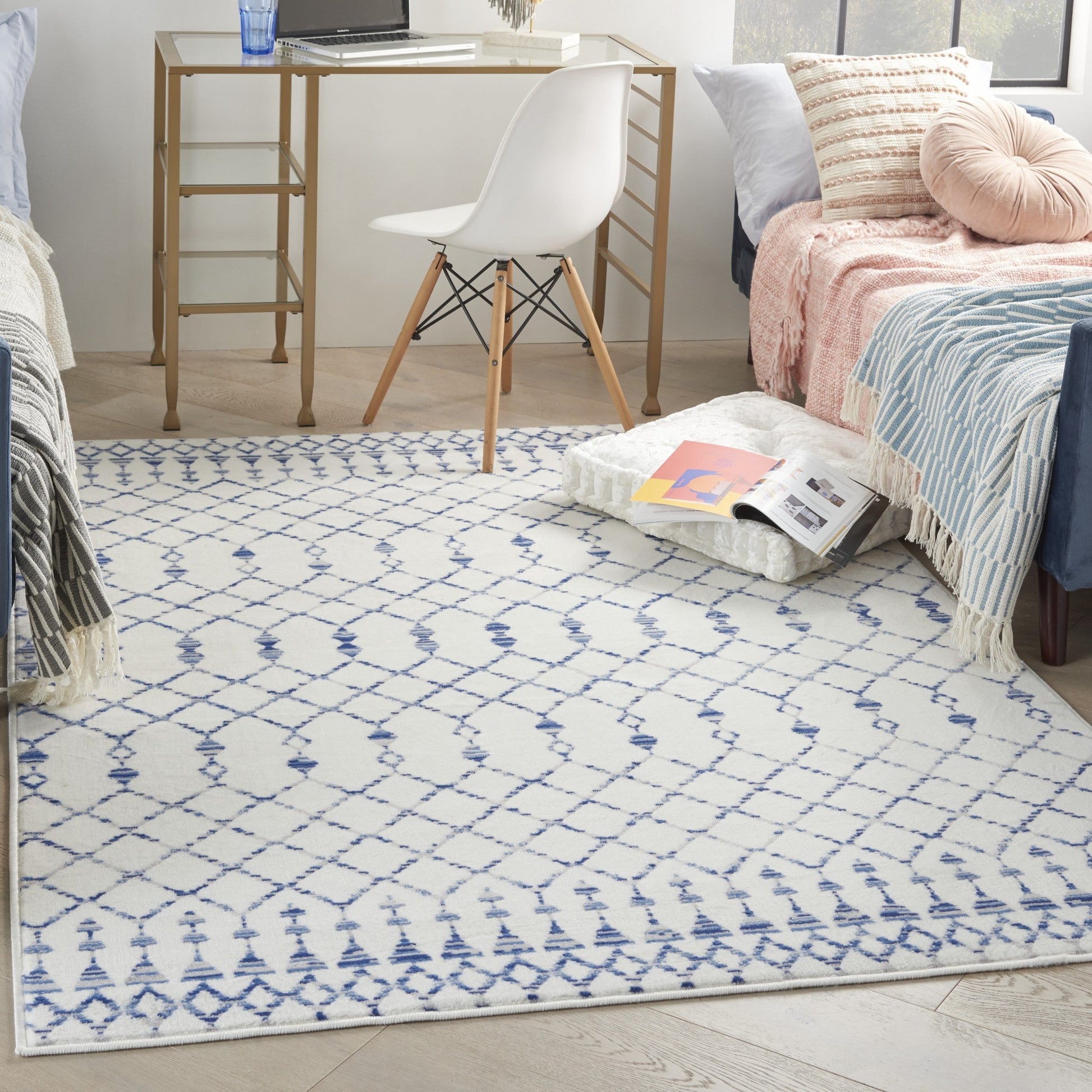 HomeRoots 5' x 7' Ivory and Blue Berber Pattern Area Rug