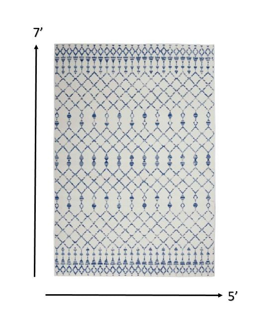 HomeRoots 5' x 7' Ivory and Blue Berber Pattern Area Rug