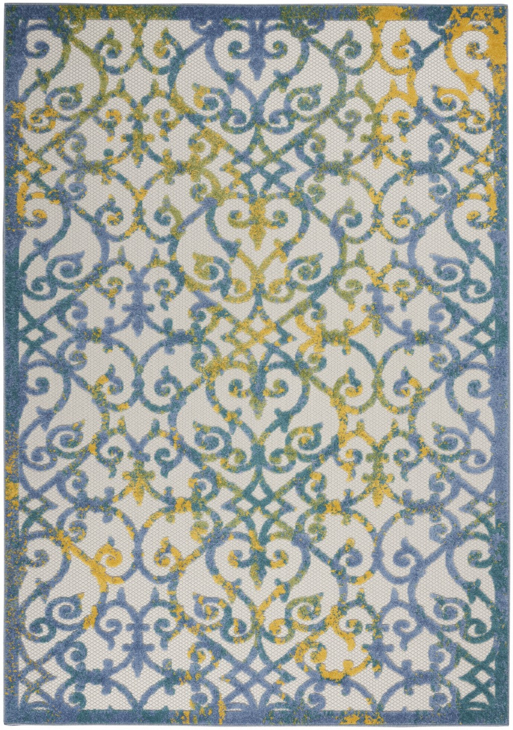 HomeRoots 5’ x 7’ Ivory and Blue Indoor Outdoor Area Rug
