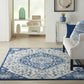 HomeRoots 5’ x 7’ Ivory and Blue Medallion Area Rug