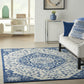HomeRoots 5’ x 7’ Ivory and Blue Medallion Area Rug