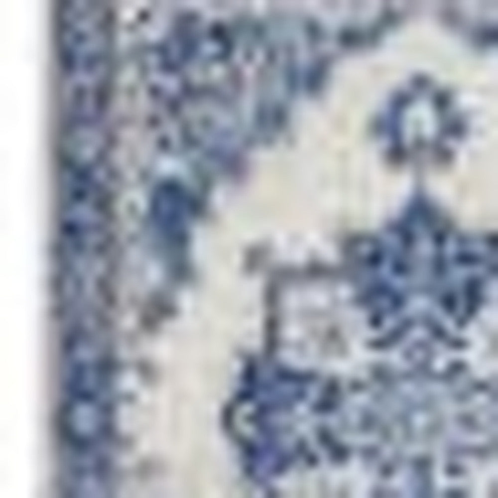 HomeRoots 5' x 7' Ivory and Blue Persian Medallion Area Rug