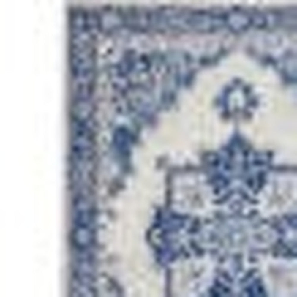 HomeRoots 5' x 7' Ivory and Blue Persian Medallion Area Rug